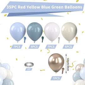 Dusty Blue Balloons, Dusty Blue and Gold Balloons, Baby Shower Balloons Fog Blue Cream Ivory White Champagne Gold Balloons for Boho Birthday Boys Girls Party Wedding Bridal Shower Decorations