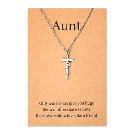 Aunt Cross Necklace Gifts for Women Mothers Day Gifts for Aunt Aunty Birthday Bday Gift from Niece Aunt Auntie Religious Gifts for Womens Cross Necklaces for New Future Aunt Silver Cross Necklace