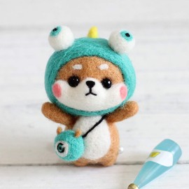 SEIWEI Wool Felt Material Production Package DIY Cute Hand Spinning Craft Not Finished Beginners Needle Felting Craft Kit (Monster Shiba Inu)