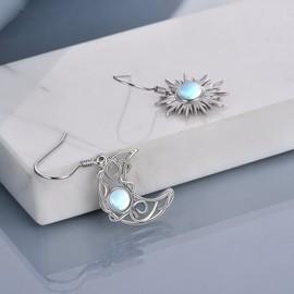 WINNICACA Moon Sun Moonstone Earrings Sterling Silver Moon and Sun Dangle Drop Irregular Earrings Moonstone Jewelry Gifts for Women Birthday Mothers Day Gifts