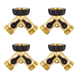 Underhill Hose Outlet Splitter Adapter for Garden Water Hose, 3/4-Inch Hose Thread, Brass 2-Way Heavy-Duty with Shut Off Valve Control, A-HB2-4-Pack
