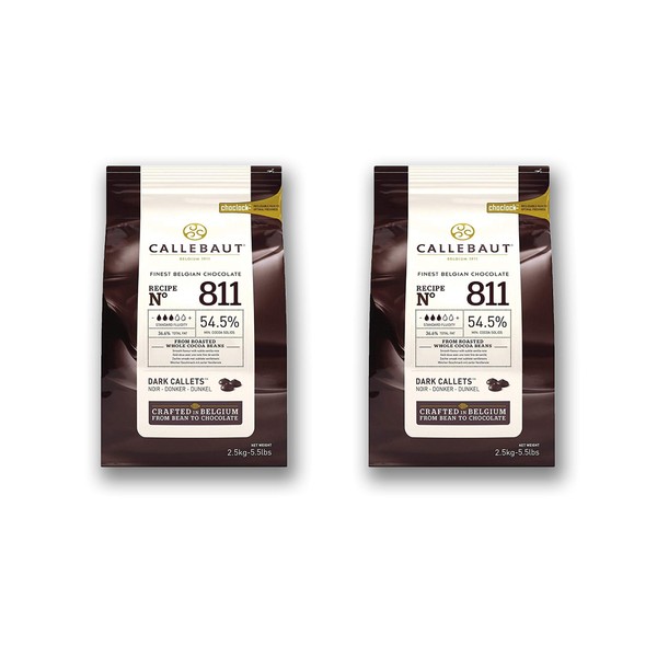 Callebaut Couverture Cacao Dark Baking Belgian Semisweet Chocolate Callets 2 pack. 54.5% Cacao. Recipe N811. (5.5 Lbs x 2; 5 kg)
