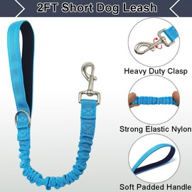 Boswany 2 FT Bungee Dog Leash, Highly Reflective Strong Nylon Traffic Leash, Short Shock Absorbing Lead for Large Medium Dogs Walking Training Controlling