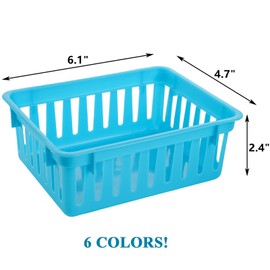 DEAYOU 24 Pack Classroom Storage Baskets, Small Plastic Baskets for Organizing, Colorful Storage Trays, Crayon Pencil Containers Organizer Bins for Desk, Drawer, Home, Office, 15.5 x 12 x 6 cm