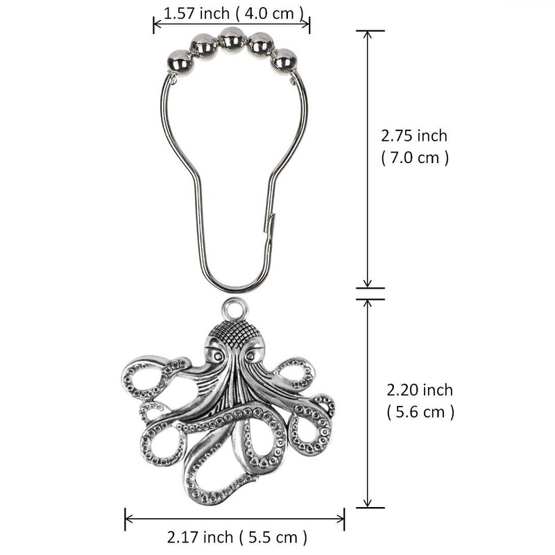 Octopus Shower Curtain Hooks Rings - Silver Metal Shower Hooks