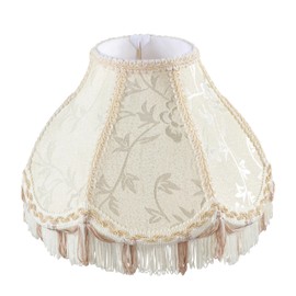 Aspen Creative 55005 Handsewn Scallop Dome Transitional UNO Fringe Lamp Shade in Cornsilk White Jacquard Fabric, 4" Top x 10" Bottom x 7" Height, Slip UNO 33mm