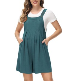 Maacie Maternity Jumpsuit Short Linen Adjustable Straps Casual Summer Jumpsuit Sleeveless with Pockets, Green