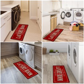 ROMAMIGO Farmhouse Alfombra roja (20 x 47 pulgadas), antideslizante, de pelo alto, hecha a mano, cocina, baño, decoración de cuarto de lavandería