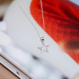 Tuscany Silver Sterling Silver Women's Cubic Zirconia Open Star Pendant on Adjustable Curb Chain Necklace 41cm/16"-46cm/18"