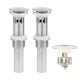 Rackickyer Bathroom Sink Drain,2 Pack Drain Stopper with Overflow,Pop Up Drain Assembly with Detachable Strainer Basket,Built-in Anti-Clogging, Stainless Steel Nut Brushed Nickel