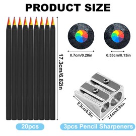 20 Pcs Rainbow Pencils, 7 In 1 Colouring Pencils for Kids, Rainbow Pencils Set with 3 Sharpeners, Black Wooden Coloured Pencils, Multi Colored Pencils for Art Drawing, Colouring, Sketching