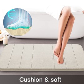 Yimobra Memory Foam Bath Mat Set, 2 Piece Soft Bathroom Rugs, 43x61 cm and 61x51 cm U-Shaped Bathroom Rugs, Toilet Mat, Water Absorption, Non Slip, Thick, Dry Fast for Bathroom Floor Mat, Cream White