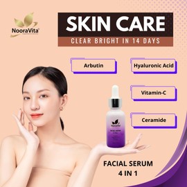 Facial Serum 4 in 1 (30ml) Arbutin, Hyaluronic Acid, Vitamin C, Ceramide. Vegan and Halal Friendly by NooraVita.