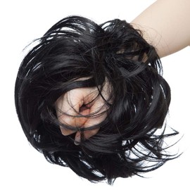 Large Hair Extensions, Hairpiece, Scrunchie, Hair Extensions, Messy Bun Bun Updo Hairstyles, Voluminous with Elastic Band (80 G) Black