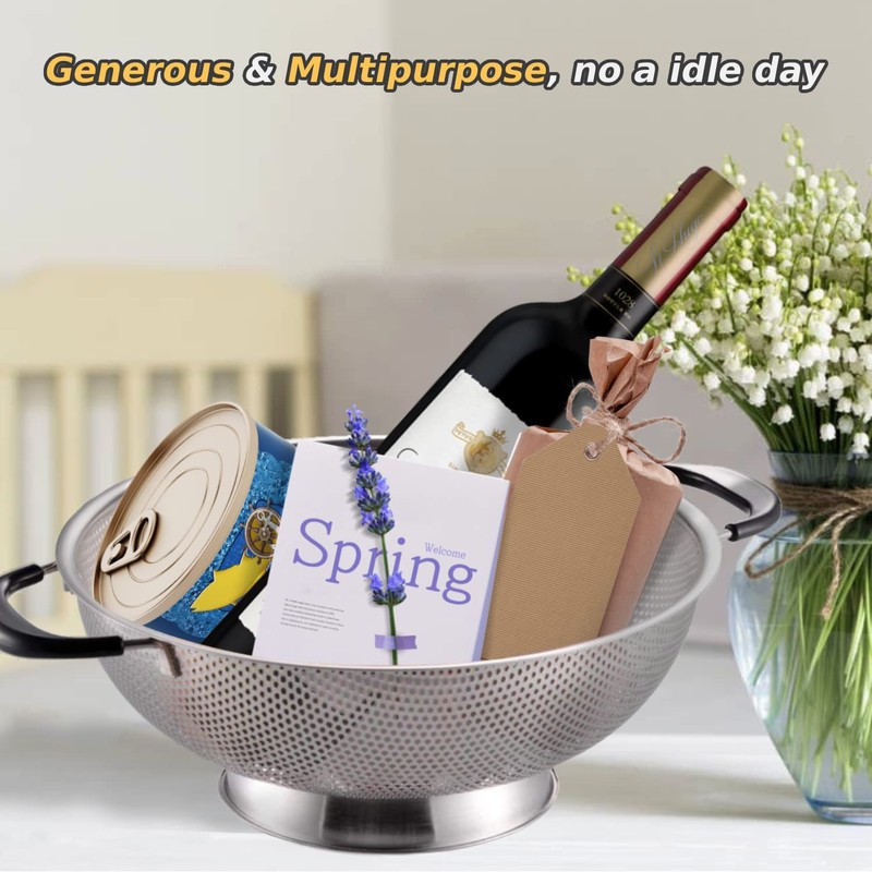 5 Qt Colander 18/8 Stainless Steel Colander Silicone Handle Easy