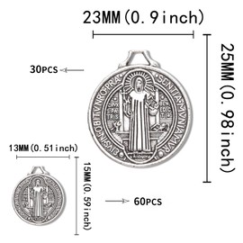 YionZian 90Pcs Mixed Religious Medalla De San Benito Charms St. Benedict Jesus Cross Charm Pendant for Diy Bracelet Necklace Keychain Jewelry Making (Antique Silver)