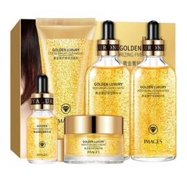 Kit Cuidado Facial Rutina Completa Esencia de Oro de 24k Golden Luxury Moisturizing Nutre e Hidrata Set 5 Piezas Skin Care Juego de Cuidado de la Piel Rostro de Oro de 24k