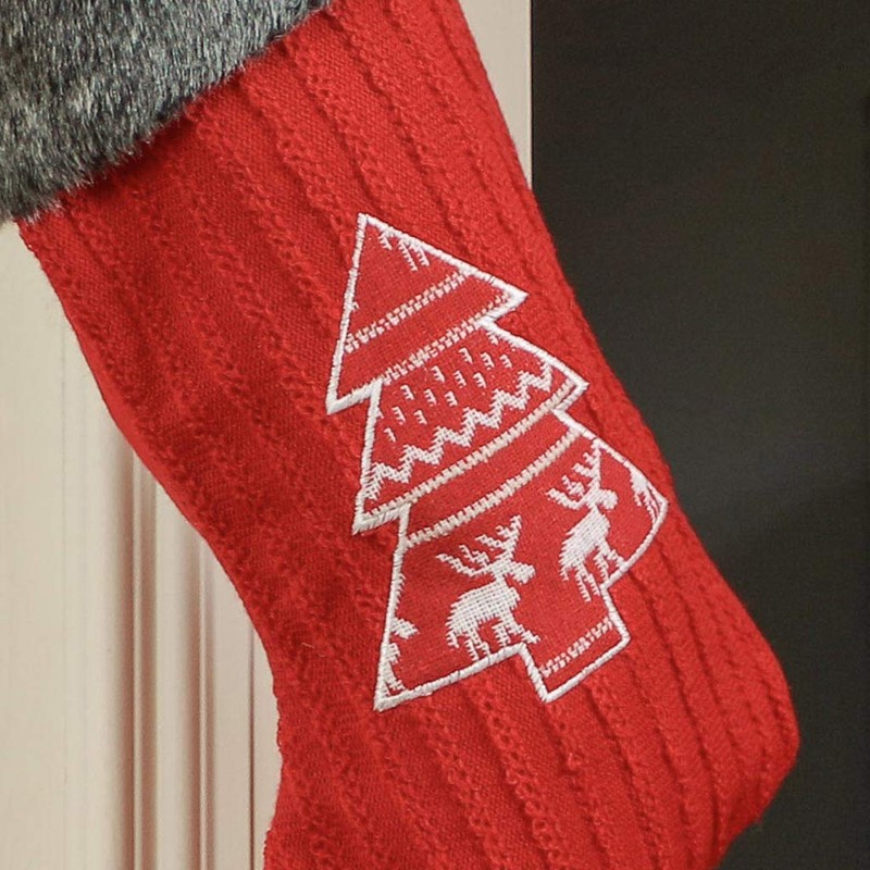 Dibor Red Knitted Christmas Stocking with Faux Fur Cuff Traditional