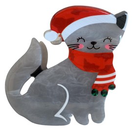 SAFIGLE Christmas Cat Hair Clip for Women Sturdy Acetate Claw Clip with Festive Gray Cat Design Lightweight Non Fading Hair Accessory Party and Holiday Styling