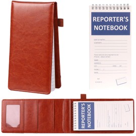 Leather Reporters Notebook Cover 4.7*9Inch Notepad And Pen Holder Set with Tops Reporters Notebook Steno Notebook Cover Flip Notepad Holder Fit 3.9*7.8inch Spiral Notebooks for Journalists (Brown)