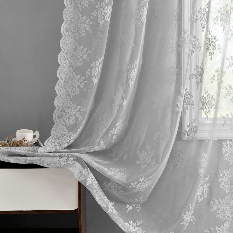 Kotile - Cortinas de encaje gris de 108 pulgadas de