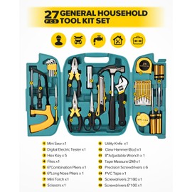 27pcs General Household Tool Kit Set, Home Repair and Mechanics Hand Tool Kit with Storage Case Ideal for Men and Women in Garage, Office, or College Dorm
