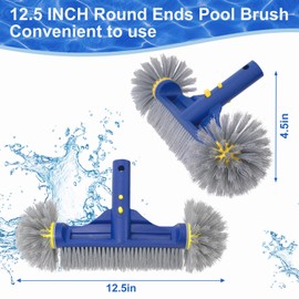 POOLAZA Pool Brush with Round Ends, Premium Pool Brushes for Cleaning Pool Walls & Tiles, 12.5'' Pool Brush Head for Inground Pools/Above Ground Pools, Spa, Hot Tub, High-Efficiency Pool Scrub Brush