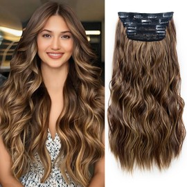 Clip In Hair Extensions 22 Inch Wavy - 4PCs Heat Resistant Synthetic Set (200g Thick) for Daily Use, Undetectable Volume Tangle Free 22H10 Color