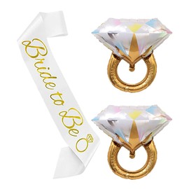 Bride Sash Bachelorette Bride To Be Sashes with 2PCS 26in Diamond Ring Foil Balloons Decorations for Bachelorette Bridal Shower Engagement Wedding Party