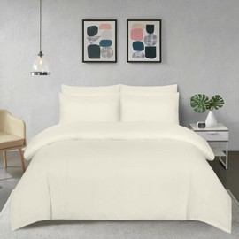 100% Egyptian Cotton Duvet Cover Set |200 Thread Count Plain Dyed Duvet Quilt Cover Set With Free Pillowcases| Non-Iron Easycare Bedding Set - Single Double King Super King Sizes (Cream, Double)
