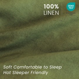 Simple&Opulence 100% French Linen Pillowcases with Embroidery – Pack of 2, Washed Solid Color Natural Flax, Soft & Breathable - Olive, 20'' x 26''