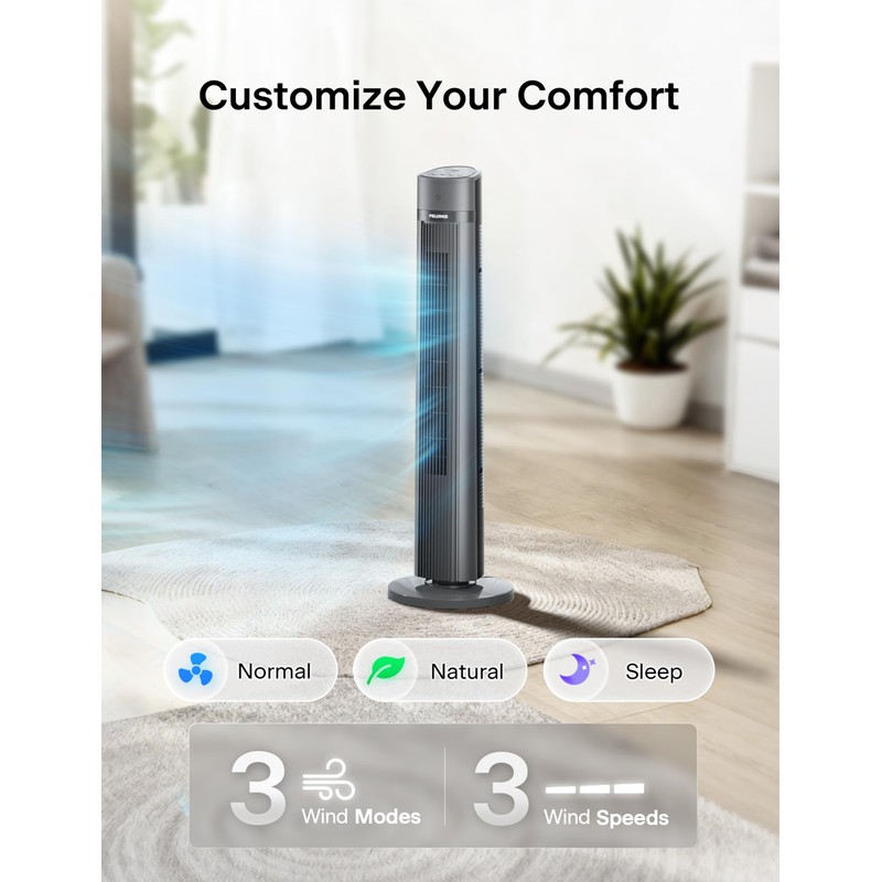 PELONIS 40-inch Bladeless Tower Fan for Bedroom, Standing Fan with