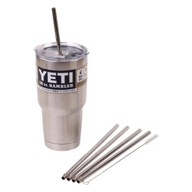 CocoStraw 4 WIDE Stainless Steel Straws + Straw hole LID Extra LONG 30 oz Fits Yeti Tumbler Rambler Cups Brand Drinking Straw (4 WIDE straws + Straw Lid)