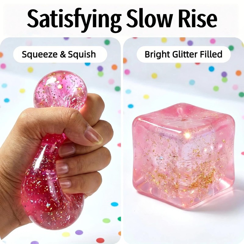 3Pcs Glitter Squishy Cube,Slow Rise Stress Cubes,Sugar Squeeze Toys