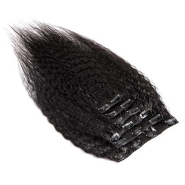 24 Inch Kinky Straight Clip in Hair Extensions Real Human Hair for Black Women Full Head 8A Brazilian Real Hair Yaki Human Hair Clip ins Natural Color 6 pcs 16 clips