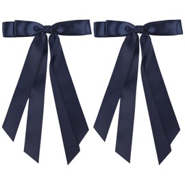 Totelux Bow Hair Clips Hair Ribbon Ponytail Holder Silky Satin Hair Bows with Long Tail Bowknot Hair Barrette for Women Girls Hair Accessories Blue 2Pcs