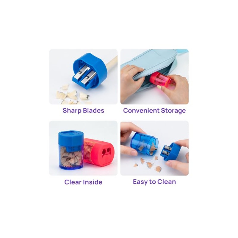 Pencil Sharpener with Container, Pack of 2, Double Hole Sharpener