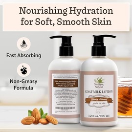 Southern Natural- Loción de leche de cabra (12 oz) Hidratante facial y corporal para piel seca - Crema hidratante para el cuidado de la piel y las man