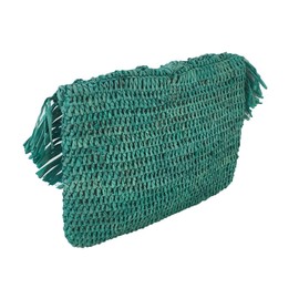 MAR Y SOL Women's Mia Crochet Raffia Fringe Small Clutch, Turquoise
