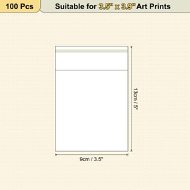 sourcing map 5"x 3.5" Acid-Free Picture Sleeve, 100 Pack Crystal Clear Photo Sleeves Storage Bags Transparent Sealing Bag for 3"x 4" Art Prints, Pictures, Photos, Frame Mats Mattes