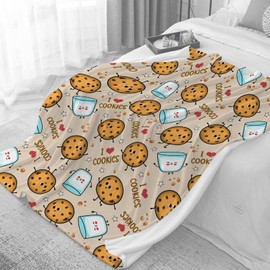 Cookies and Milk Blanket,Cute Chocolate Crackers Throw Blanket,Milk Cookie Flannel Blanket Gift for Boy Girl Kids,Fuzzy Warm Soft Plush Lightweight Bedding,Cookie Decors 50"x60" for Teens