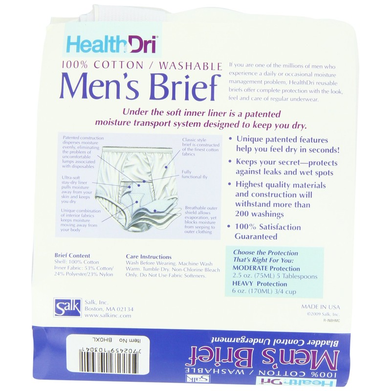 Salkorporated Healthdri Men's Heavy Cotton Brief, X-Large, 0.3 Pound