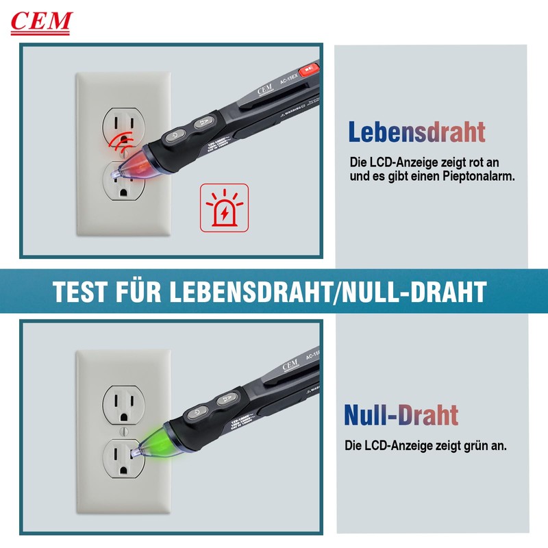 CEM AC-15EX Non-Contact AC Voltage Tester with LED Signal Lamp