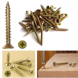 TERF® Multi Purpose Screws 6.0 X 40mm Pozi Flat Double Countersunk Zinc Yellow Screws For PVCu Wooden Timber Chipboard MDF and other similar types Screw Size 6.0 X 40mm - Pack of 50