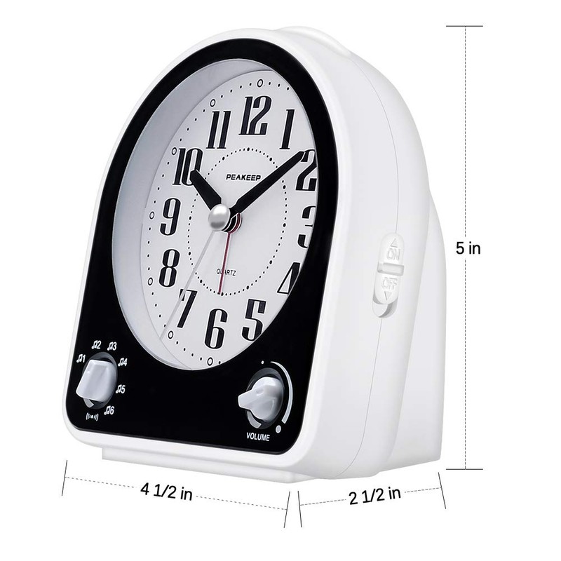 Peakeep Analog Alarm Clock Non-Ticking Silent, Optional 7 Wake-up Sounds