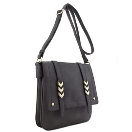 ALYSSA Double Compartment Large Flapover Crossbody Bag (Charcoal Grey)