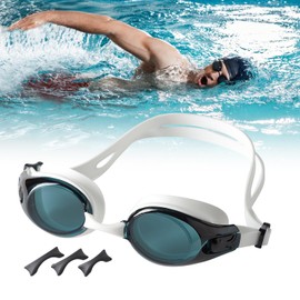 GATMOVE Swimming Goggles Anti-Fog UV Protection HD Lens Swimming Goggles Professional Comfortable Swimming Goggles with Adjustable Straps and Interchangeable Nose Supports for Men and Women - White