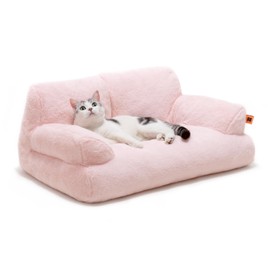 MEWOOFUN Pet Couch Bed, Washable Cat Beds for Medium Small Dogs & Cats up to 25 lbs, Dog Beds with Non-Slip Bottom, Fluffy Cat Couch, 26×19×13 Inch (Pink)