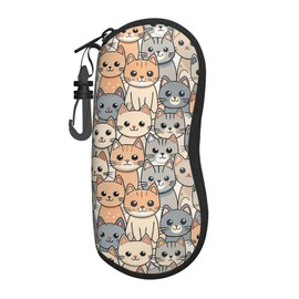 COFLGRYU Cute Cartoon Cat Soft Sunglasses Case For Men Women, Ultra Light Neoprene Zipper Eyeglass Portable Glasses Case With Belt Clip For Travel