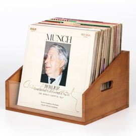 Vinyl Record Storage Crate, Solid Wood Rustic Record Box Holds 60 LP Albums